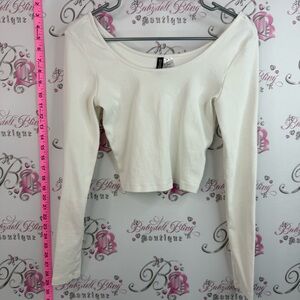 Divided long sleeve crop shirt Cream Ribbed Long Sleeve Cropped Top